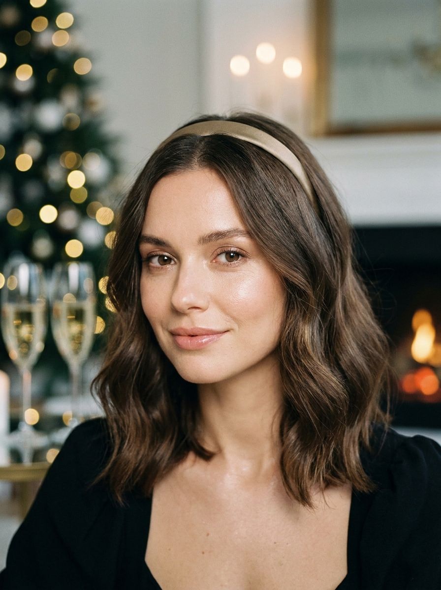 Lockere Wellen mit metallischem Haarreif - Silvester Frisuren mittellang